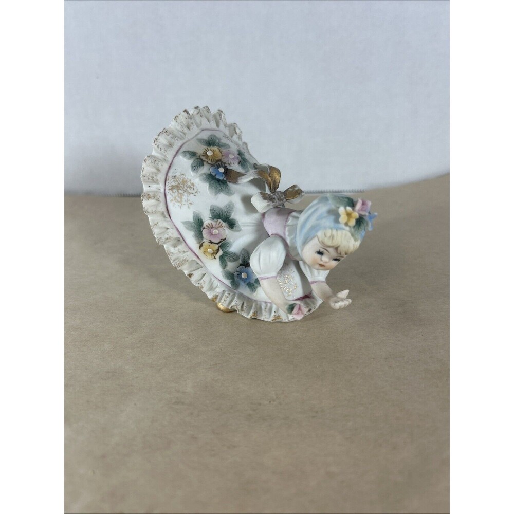 LEFTON Blue BLOOMER GIRL Bending Over Picking Flower Figurine Vintage Japan - Picture 6 of 14